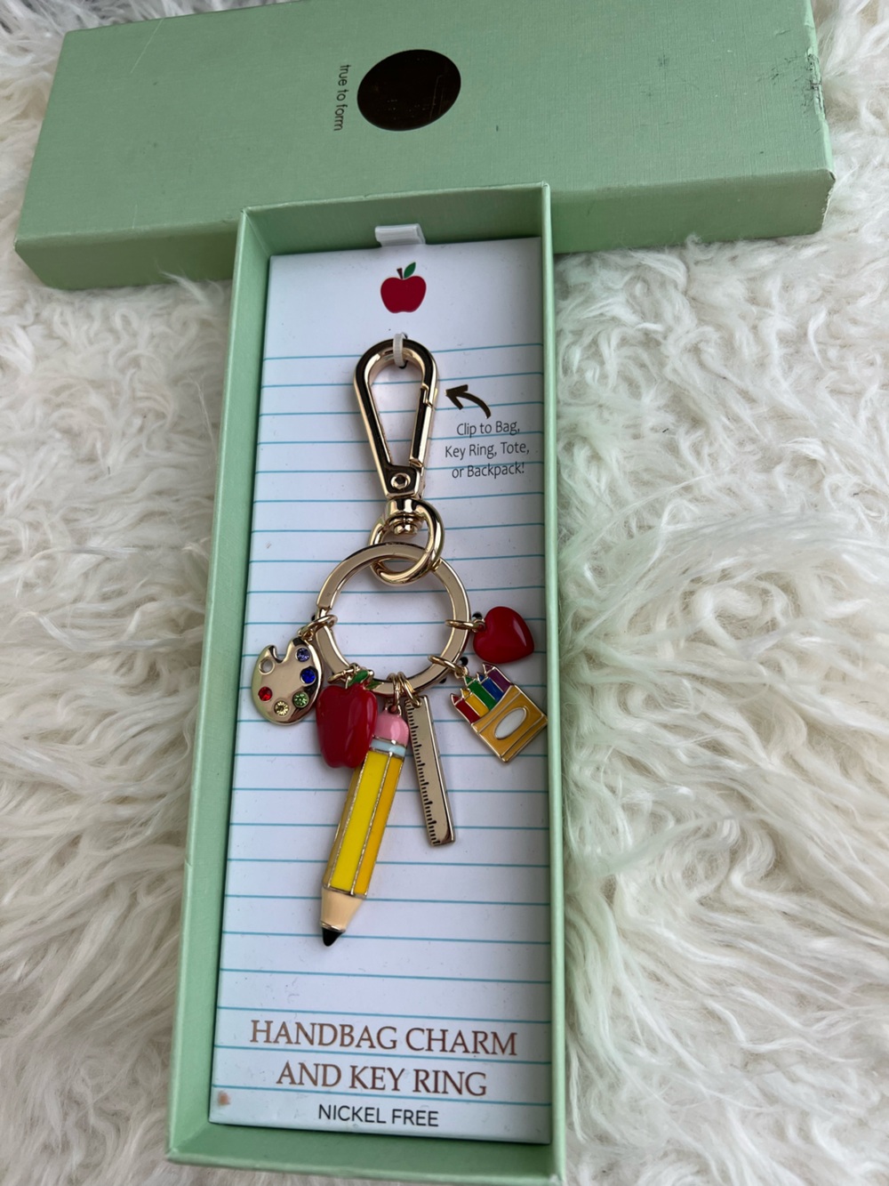 Teacher-Themed Yellow Pencil Key Ring Handbag Charm